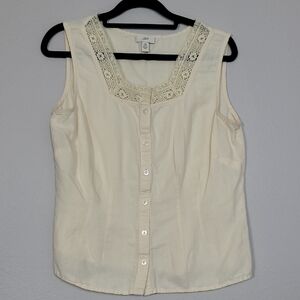 Vintage J. Jill Button Up Sleeveless Top Size S Yellow Cottagecore Lace Trim